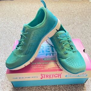 Skechers Stretch Fit Glider Fearless Blue Green Air Cooled Sneakers Size 5